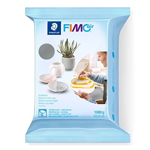 STAEDTLER lufttrocknende Modelliermasse FIMO air, grau, sofort gebrauchsfähig, kein Brennvorgang notwendig, 1000g, angenehme Haptik, klebt nicht, mind. 95% natürliche Rohstoffe, 8101-80