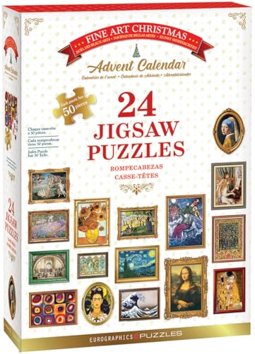 Eurographics Adventskalender Masterpieces, 24 Puzzles mit 50 Teilen, inspiriert von Meisterwerken berühmter Künstler