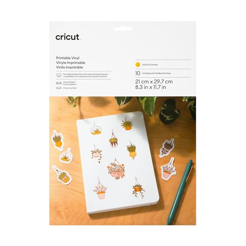 cricut™ bedruckbare Aufkleberfolie für Schneideplotter, glänzendes Gold, DIN A4, 10 Bögen