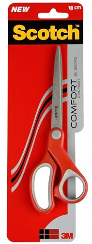 SCOTCH Komfort-Schere 20cm, Papierschere mit rostfreien Stahlklingen und Komfortgriffen, rot/grau