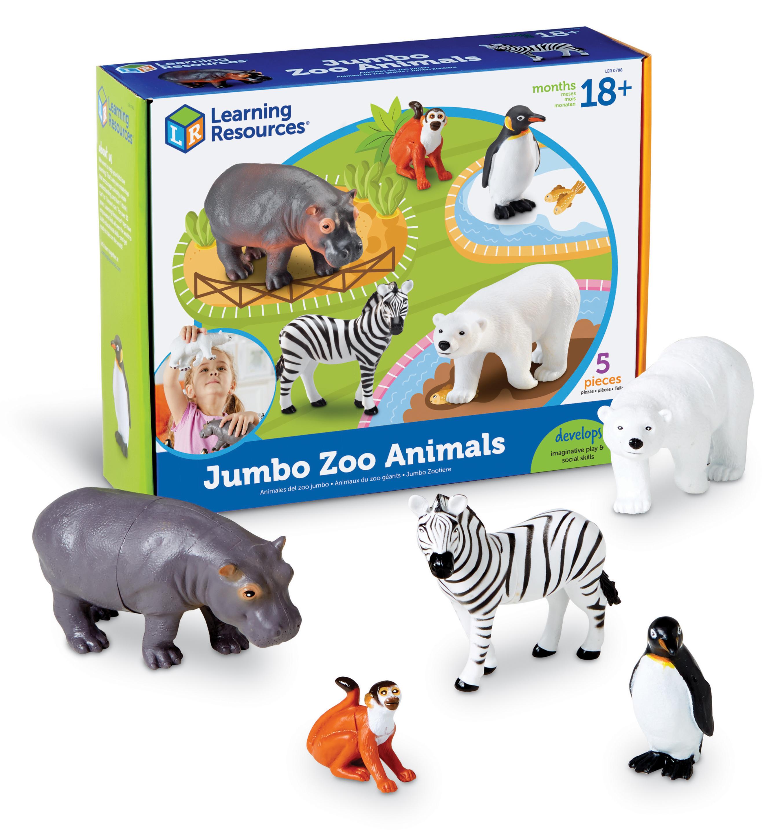 Learning Resources Jumbo Zoo Tiere, pädagogisches Spielzeug Set mit Eisbär, Zebra, Pinguin und Affe, Größe bis 18,5 cm, in eleganter Box
