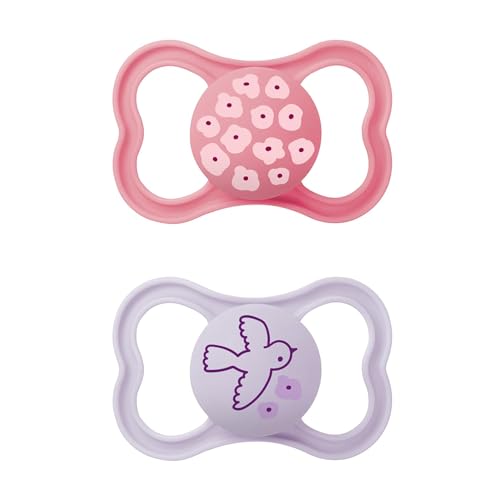 MAM Supreme Schnuller 2er-Set, gesunde Zahn- und Kieferentwicklung, hautfreundlich, 6-16 Monate, Blumen/Vogel