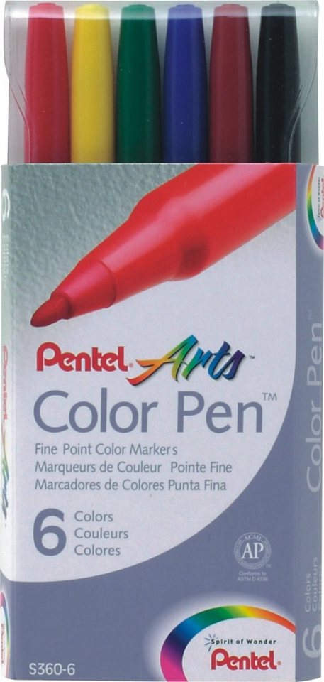 PENTEL Faserschreiber Color Pen Set, 5 Farben, Strichstärke 0,5-2,0 mm