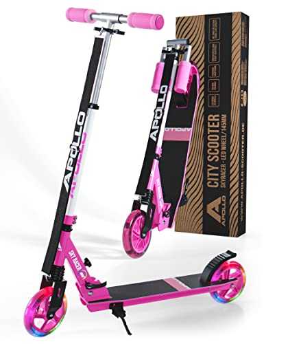Apollo Skyracer City Roller mit LED Leuchträdern | Tretroller für Kinder und Teens | Federung | klappbar und höhenverstellbar