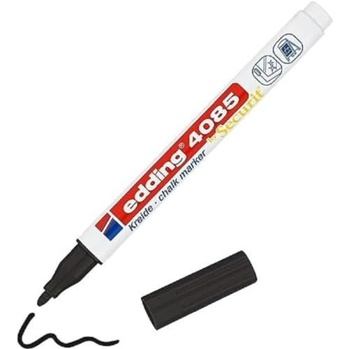 edding 4085 Kreidemarker - schwarz - 1 Kreidestift - Rundspitze 1-2 mm - dünner Kreidestift für Tafel abwischbar - zum Beschriften von Fenster, Glas, Spiegel - Tafelstift mit deckenden Farben