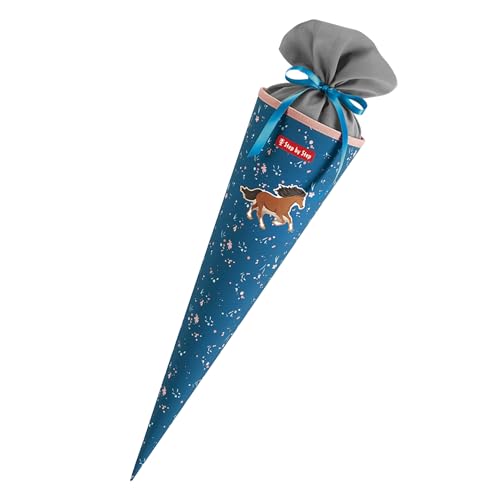 Step by Step Schultüte „Wild Horse Ronja“, aus recycelten PET-Flaschen, Verschluss aus Stoff, 5L Füllvolumen, 70 cm Höhe, blau