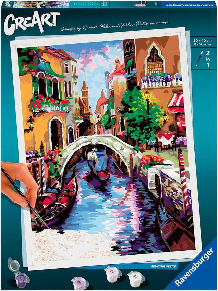 Ravensburger Malen nach Zahlen CreArt, Zauberhaftes Venedig, für Erwachsene, Made in Europe, Malvorlagen mit fertig gemischten Acrylfarben