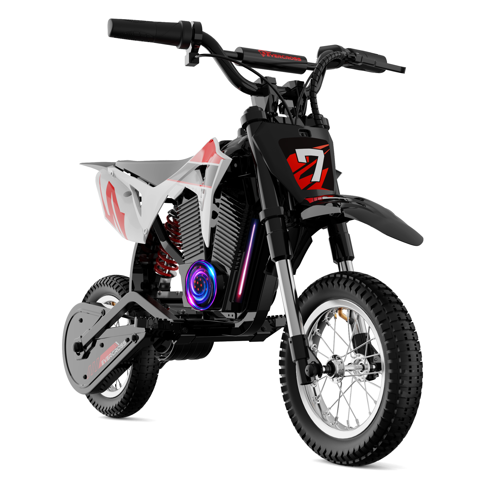 EVERCROSS TECH EV12M PRO Elektro Motorrad für Kinder, 300W Motor, 15 km Reichweite, 12'' Reifen, Bluetooth und bunte Lichter, rot