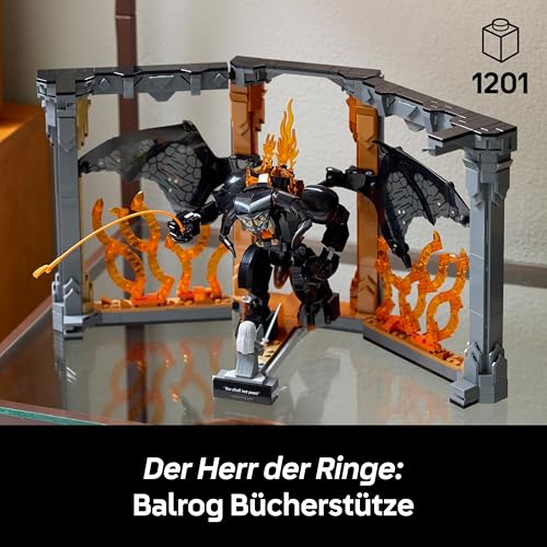 LEGO 10367 Icons Der Herr der Ringe: Balrog™ Bücherstütze Bausatz, detailgetreu mit 1.201 Teilen, Mehrfarbig