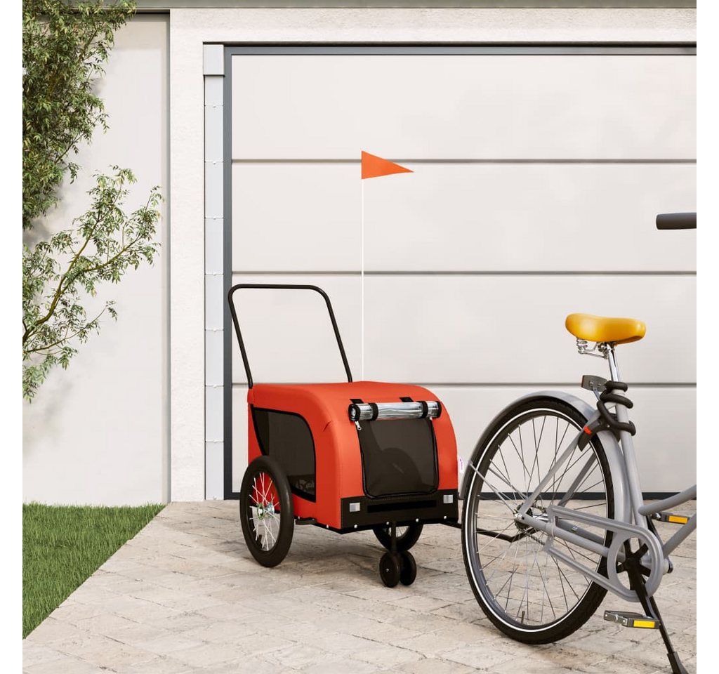 vidaXL Fahrradlastenanhänger, Fahrradanhänger Hunde Orange und Schwarz Oxford-Gewebe & Eisen, Maximale Tragfähigkeit 45 kg
