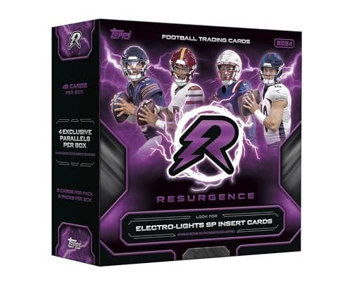 Topps Resurgence Football Mega Box 2024, 48 Sammelkarten, 6 Booster mit 2 Autogrammen und exklusiven Blue & Orange Spark Parallels