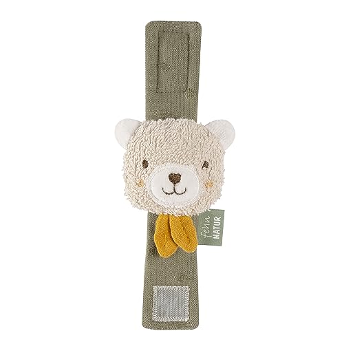 Fehn Rasselarmband Bär fehnNATUR – Activity-Armband mit Rassel und Bio-Baumwolle (kbA) zum Greifen, Bewegen & Geräusche erzeugen – Lernspielzeug für Babys und Kleinkinder ab 0+ Monaten
