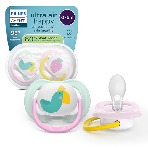 Philips Avent ultra air Schnuller, kiefergerecht für Babys 0–6 Monate, weicher Silikonsauger, BPA-frei, 2er-Pack mit Sterilisationsbehälter