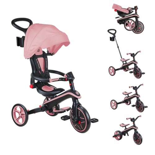 Globber Explorer Trike Foldable 4in1 Rosa - Kinderfahrzeug mit höhenverstellbarem TPR-Sitz, UV-Sonnenschutzdach und Sicherheitsgurt