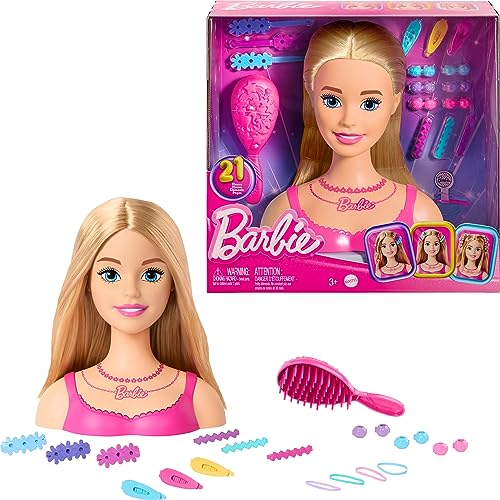 Barbie Deluxe Styling-Kopf, blonde Anziehpuppe mit 19 Accessoires und Haarbürste, HMD88