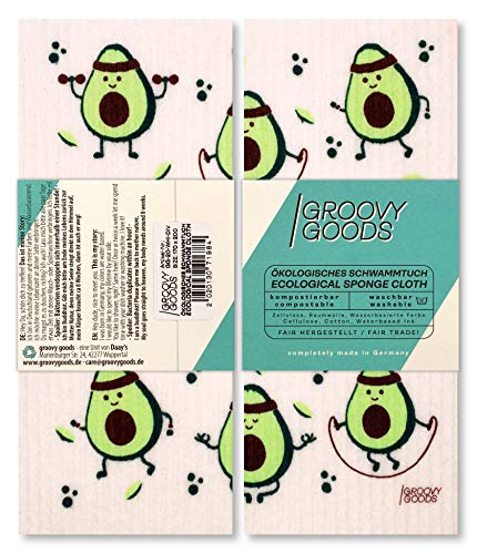 Groovy Goods Ökologisches Schwammtuch "Avocado", kompostierbar, 70% Zellulose, 30% Fair-Trade Baumwolle, waschbar bis 60°C, saugstark, langlebig