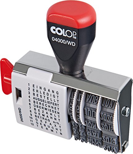COLOP Wortbandstempel 04000 WD Variotext mit Datum, hellgrau/schwarz, 12 gängigen deutschen Texten, 11 Jahre gültig