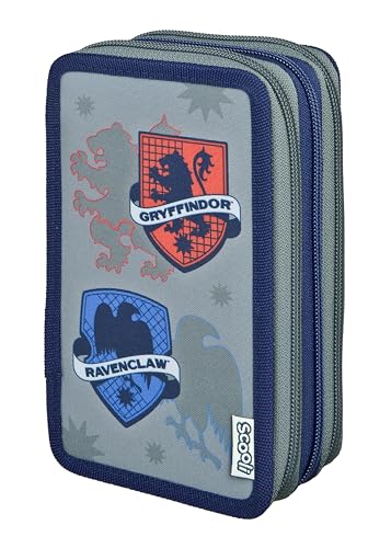 Scooli Tripledecker Harry Potter, Gefülltes Schüleretui mit 21 Buntstiften und Zubehör, ergonomisch geformt, robust und langlebig, ideal für Schule und Freizeit, ab 6 Jahren