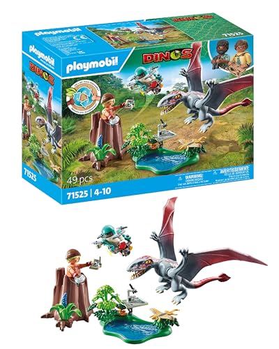 PLAYMOBIL 71525 Beobachtungsstation für Dimorphodon, Spielset mit Drohne und Mikroskop, Mehrfarbig