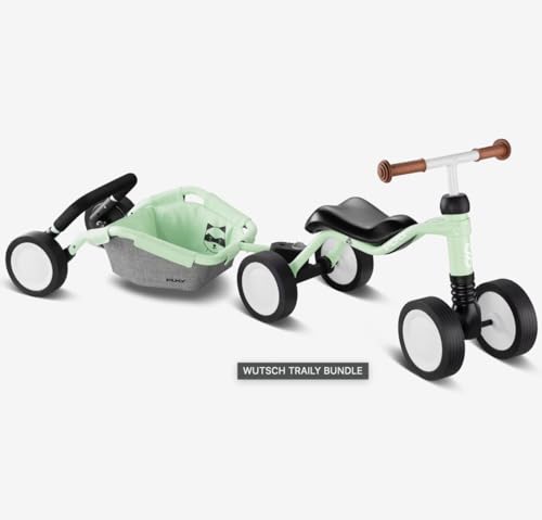 Puky WUTSCH TRAILY Bundle | Sicheres Laufrad für Kleinkinder ab 1,5 Jahren | Rutschfahrzeug mit Lauflernwagen TRAILY | Pendelachse verhindert EIN Kippen | Leise Float-Laufräder | Pastellgrün