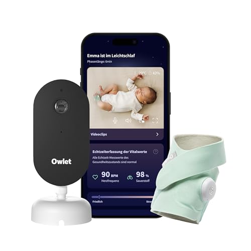 Owlet Dream Duo – Smart Baby Monitor mit Dream Sock® Sensor, 2K HD Kamera, Puls- & Sauerstoffmessung, Schlafanalyse, WLAN & App-Steuerung, mint