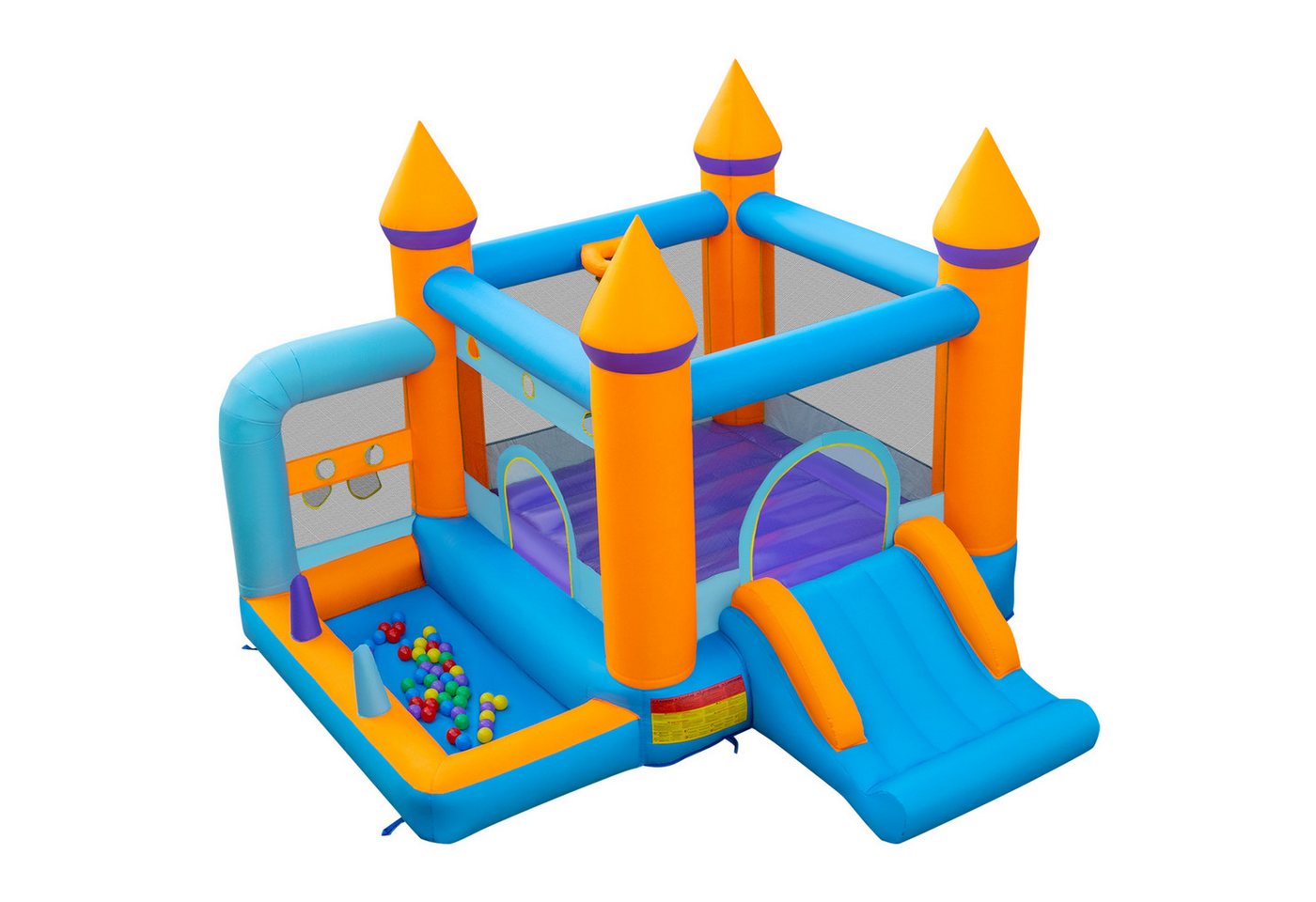 COSTWAY Hüpfburg Springburg 5-in-1, mit Gebläse, Bällen & Rutsche für Kinder (3-10 Jahre)