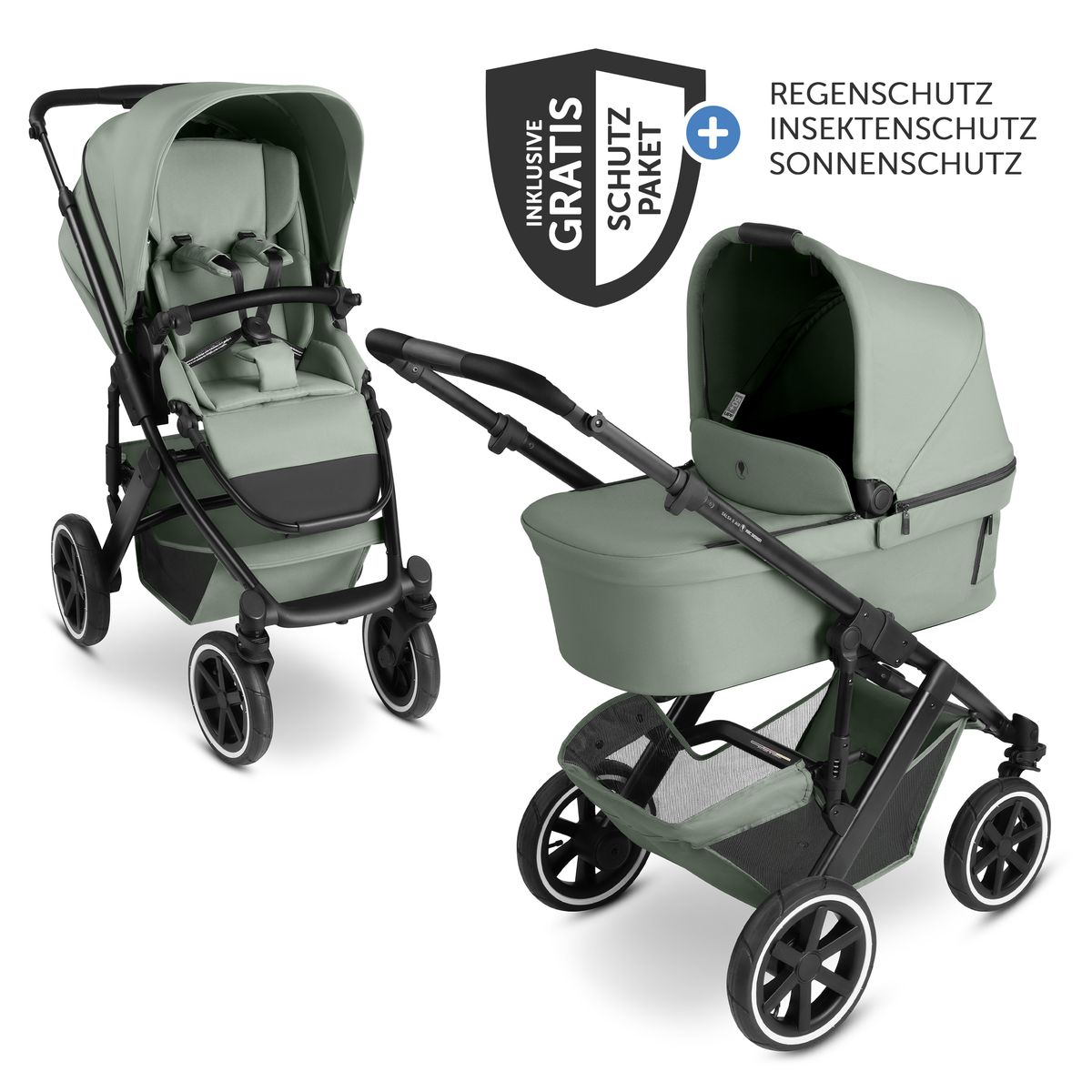 ABC Design Kombi-Kinderwagen Salsa 5 Air, 2 in 1 mit Babywanne & Sportsitz, XXL-Zubehörpaket, Farbe Pine, inkl. Gratis Mobilitätsgarantie