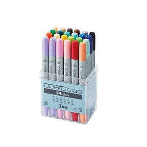 COPIC® Ciao Layoutmarker-Set, 24 farbsortierte Marker mit 1,0 + 6,0 mm Strichstärke, wasserfest und geruchsarm