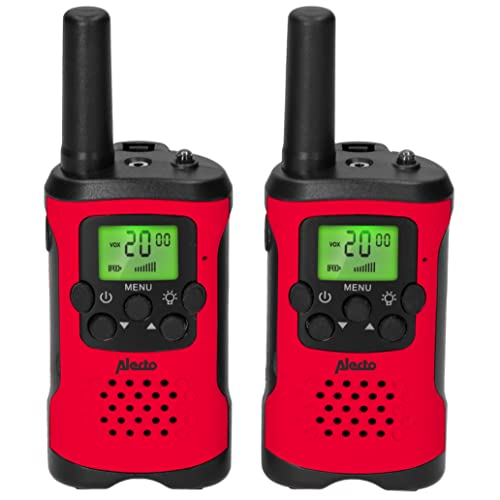 Alecto FR-115RD - Set von Zwei Walkie Talkies für Kinder - Walki Talki mit Reichweite bis zu 7 Kilometer - Walky Talky 8 Kanäle - integrierte Taschenlampe - beleuchtetes Display - Red