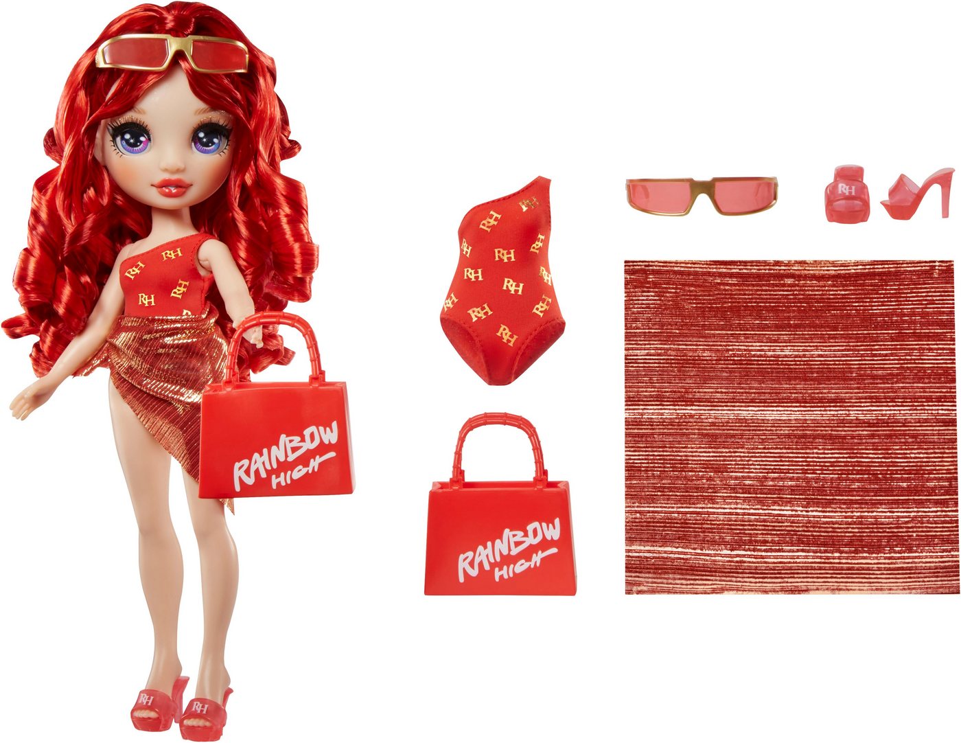 Rainbow High Anziehpuppe Rainbow High Swim & Style Fashion Doll- Ruby (Red), Bademodepuppe mit Accessoires