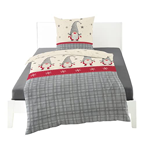 Bierbaum Bettwäsche 3743, Feinbiber, 100% Baumwolle, Designed in Germany, grau 10, 135 x 200 + 80 x 80 cm, Bunt
