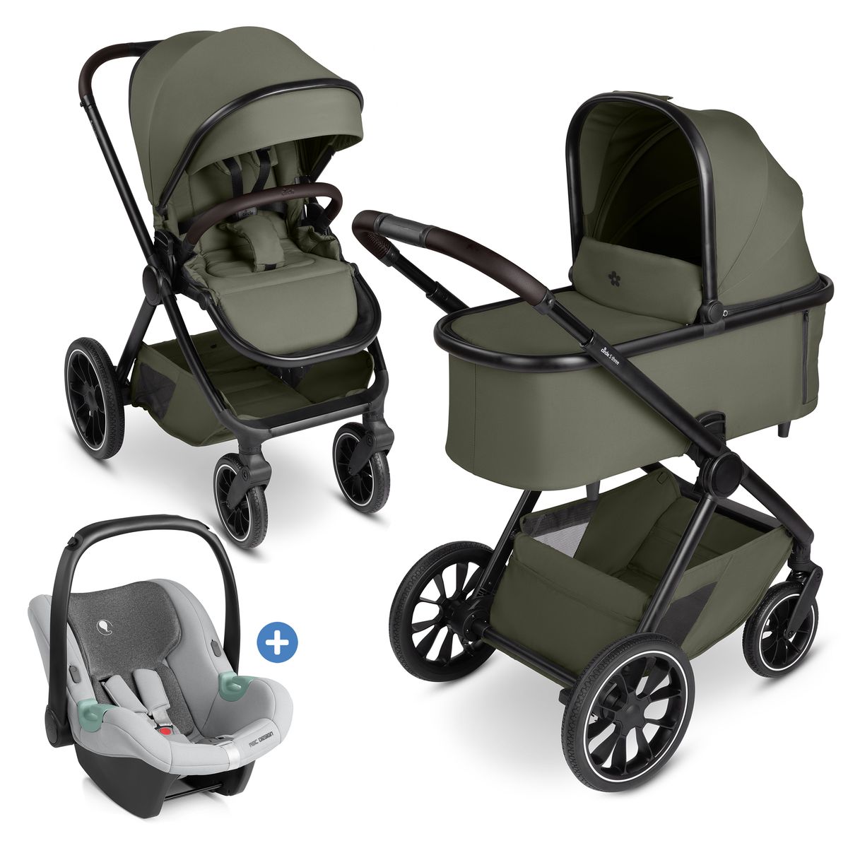 circle by ABC Design 3in1 Kinderwagen-Set S Three, inkl. Babywanne, Sportsitz, Babyschale Tulip Pearl & Adapter - Wheat, mit UV-Schutz 50+, i-Size zertifiziert