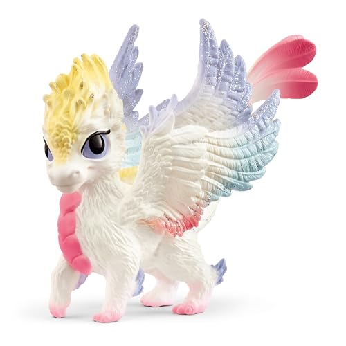 Schleich Regenbogen Babydrache (70825) bayala, 9,7 x 6,4 x 7,4 cm, weiß mit bunten Regenbogenfarben