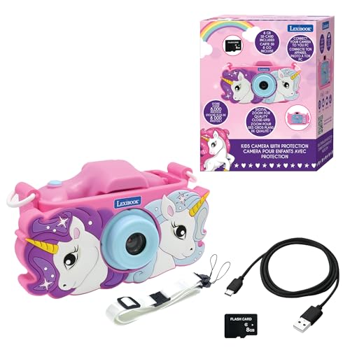 Lexibook Digitalkamera Unicorns, HD Kinderkamera in Rosa mit 2,4 Zoll Bildschirm für Kinder ab 3 Jahren