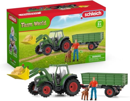 SCHLEICH 42608 Traktor mit Anhänger, ab 3 Jahren, FARM WORLD - Spielset, 50 Teile, Schwarz
