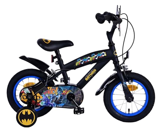Batman Kinderfahrrad Jungen - Schwarz - 12, 14 oder 16 Zoll - Zwei Handbremsen - bis 60 kg - 85% zusammengebaut - 4-6 Jahre - Lenkerhöhe einstellbar