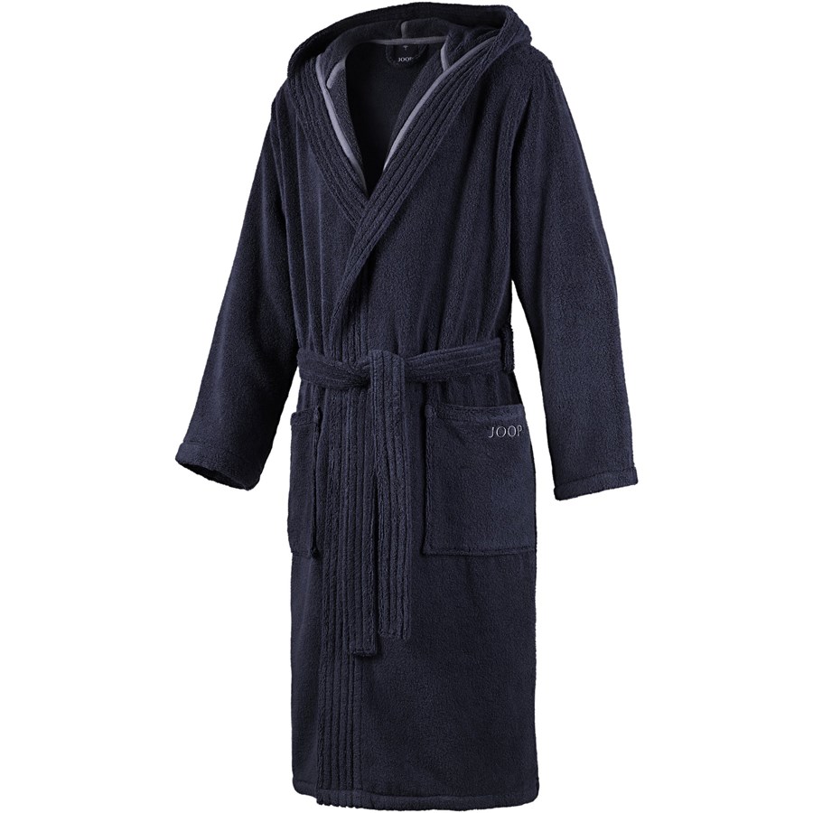 JOOP! Herren Bademantel mit Kapuze, Blau, 100% Baumwolle, Öko-Tex-Standard 100, modern-minimalistisches Design