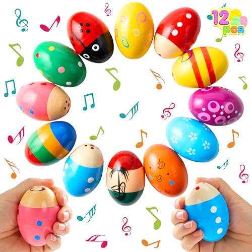 JOYIN 12 Stück Hölzerne Eierschüttler Maracas, 3 Zoll Rhythmusinstrumente für Kinder, Ungiftig und sicher, Ideal für Ostern und Schulprojekte