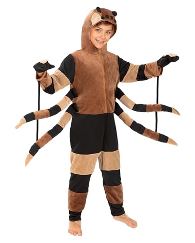 Funidelia Spinnenkostüm für Kinder, Overall mit Kopfteil und Fäustlingen, Größe 7-9 Jahre, Schwarz, für Karneval und Halloween