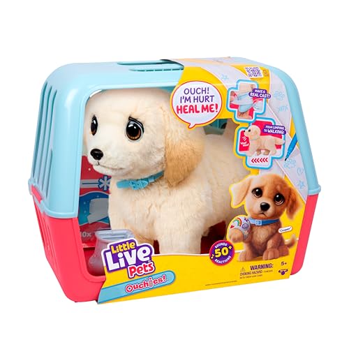 Little Live Pets Ouchies Deluxe Single Pk Cooper, Funktionsplüsch mit Zubehör und Adoptionszertifikat