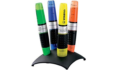 STABILO LUMINATOR Textmarker, 2+5 mm - 4er Tischset in 6 leuchtenden Farben, Austrocknungsschutz und Füllstandanzeige