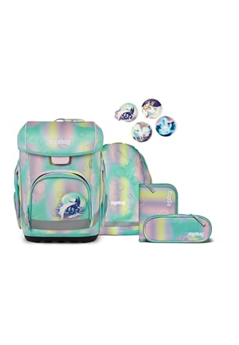ergobag cubo Light Set, ergonomischer Schulranzen 6-teilig, extra leicht mit Hüftgurt, 860 g, recycelte Materialien, individuelle Kletties, hohe Sichtbarkeit durch Reflektoren