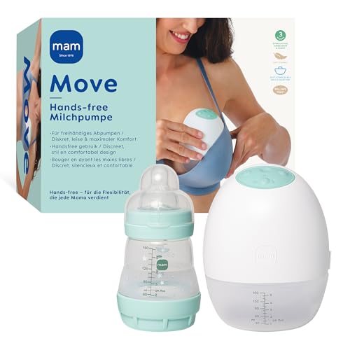 MAM Move Milchpumpe, elektrische Handsfree Milchpumpe ohne Schläuche oder Kabel, 3 Modi für effizientes & diskretes Abpumpen, kompakt & leicht, inkl. wiederaufladbarem Akku