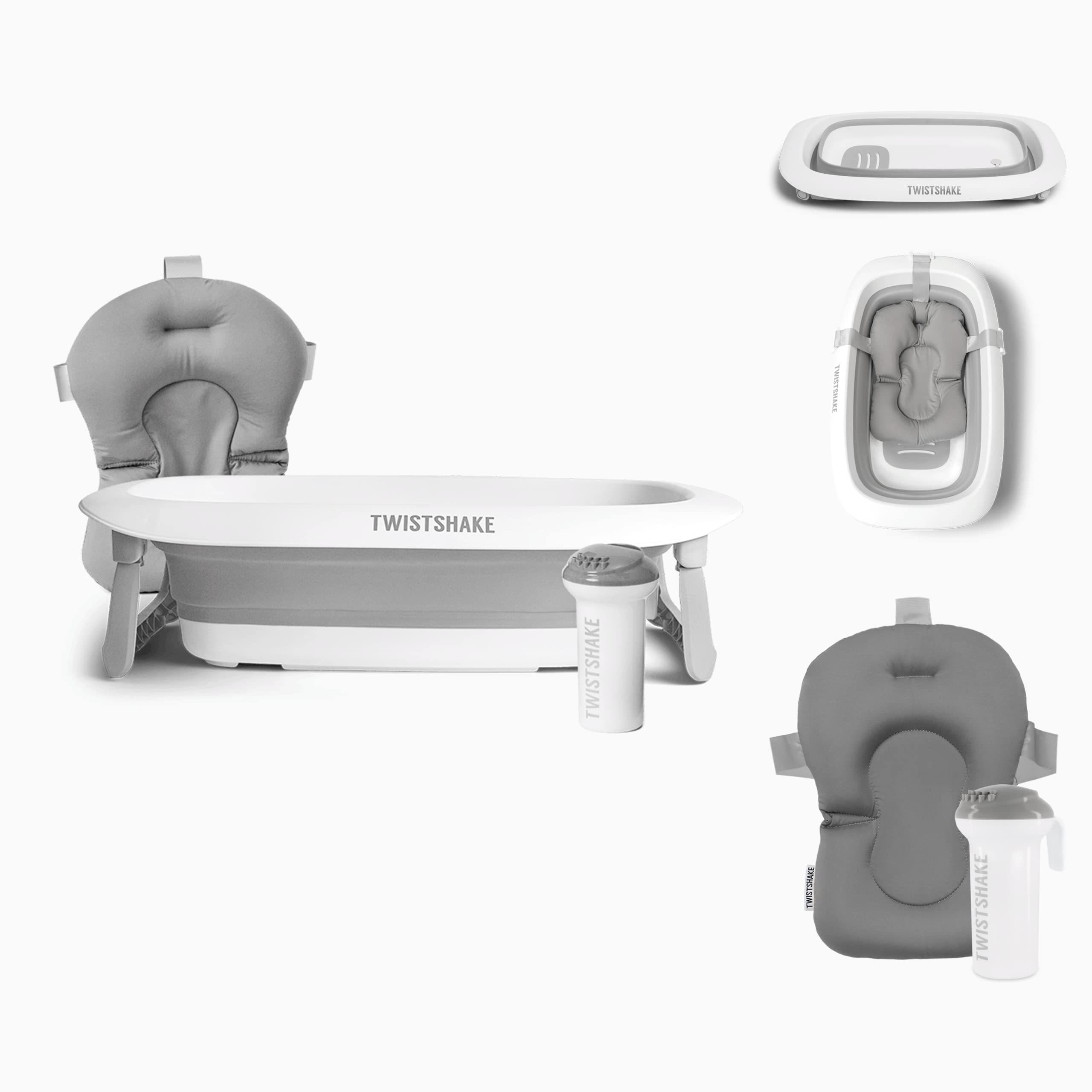 Twistshake Badeset Faltbare Babywanne Anti-Rutsch-Kissen Krug zum Ausgießen Grau / Weiss