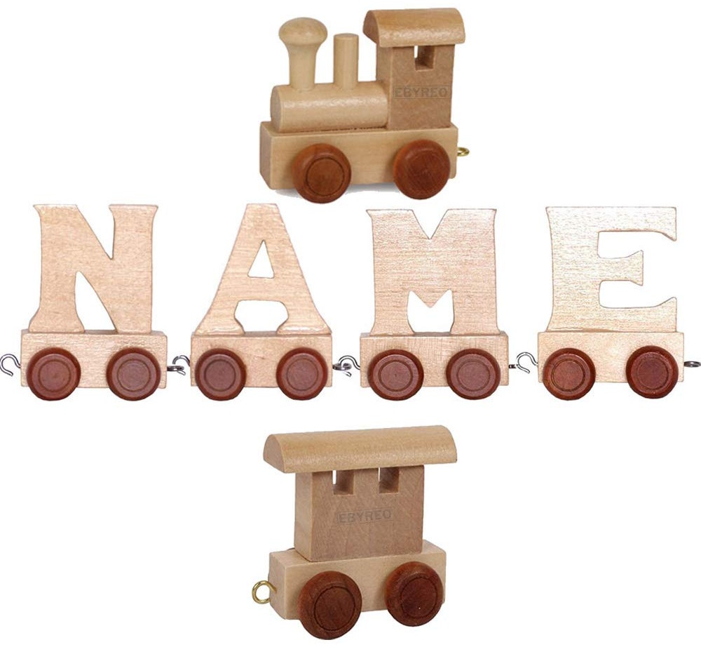 Buchstabenzug Namens-Set Lok + Benjamin + Endwaggon | EbyReo® Namenszug aus Holz | personalisierbar | Geschenk zur Geburt | Taufgeschenk | Geschenk zu Einschulung (Benjamin)