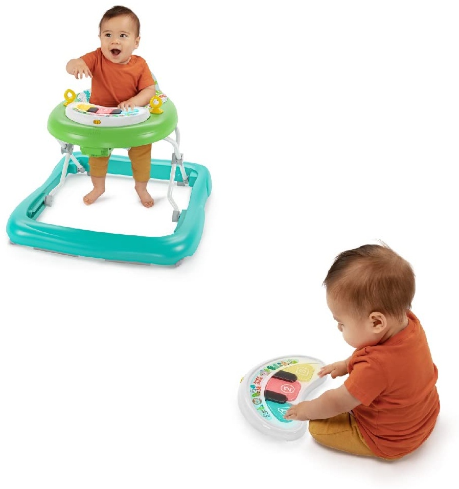 Bright Starts, Tiny Trek 2-in-1 Baby Aktivität Lauflernhilfe mit Spielzeugstation, verstellbarer Höhe und leicht faltbarem Rahmen, Dschungel Ranken Alter 6 Monate+