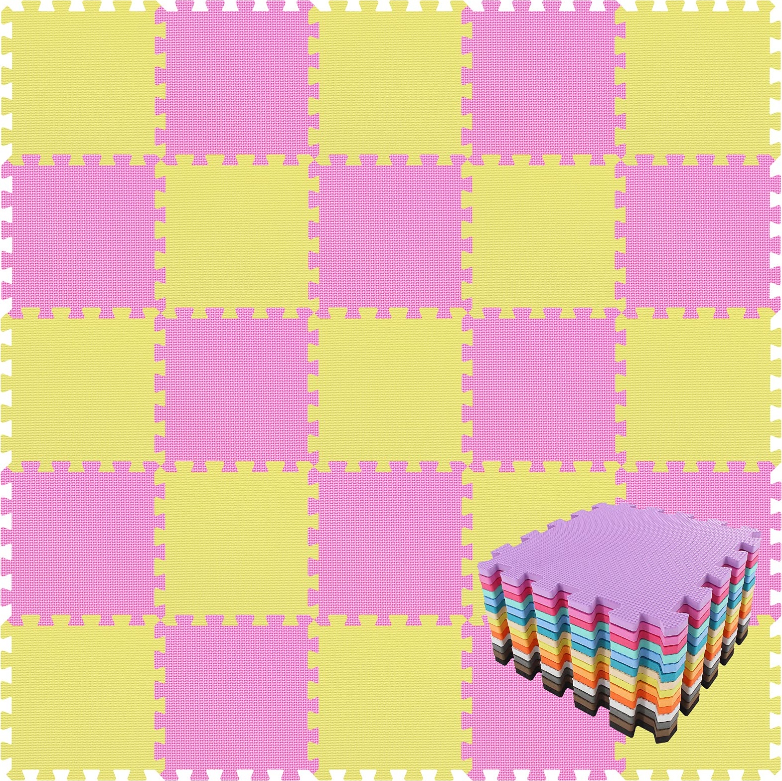 qqpp® 18 Puzzle Eva Schaumstoff Puzzlematte Puzzleteppich Kinder - Krabbelmatte Spielmatte Baby Schadstofffrei Sport rutschfest Bodenschutzmatte Fitness Matte. Pink, Gelb. QQC-CEb18N