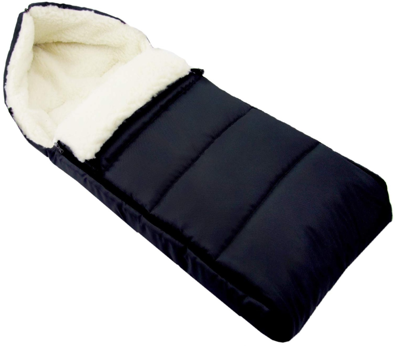 BAMBINIWELT Fußsack LAMMWOLLE Winterfußsack Kinderwagen Buggy Babyschale Babyfußsack waschbar 108cm LINIERT (schwarz)