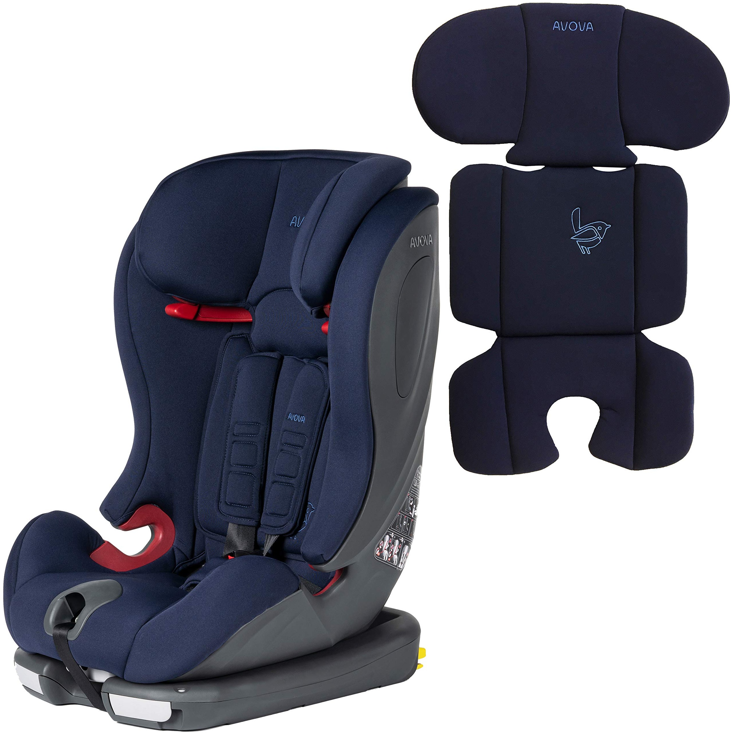 AVOVA Kinderautositz Sperling-Fix für Körpergrößen 76-150 cm + Kleinkindeinsatz Gruppe 1/2/3 Atlantic Blue made in Germany Autokindersitz mit ISOFIX | Sicherheitsnorm UN ECE R-129 i-size ab 15 Monate
