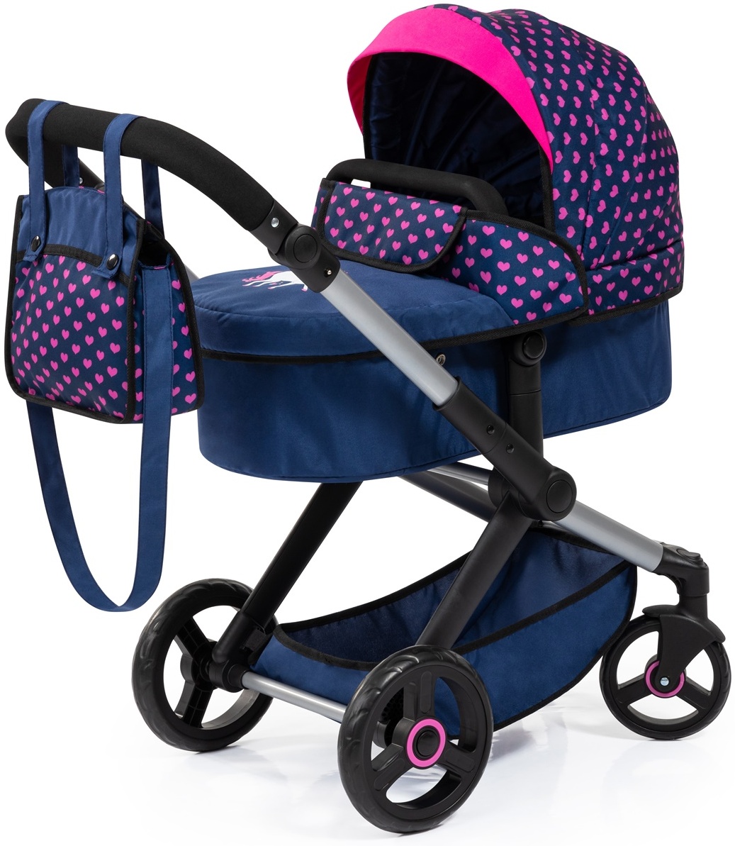 Bayer Design Kombi-Puppenwagen Xeo Herzchen dunkelblau rosa